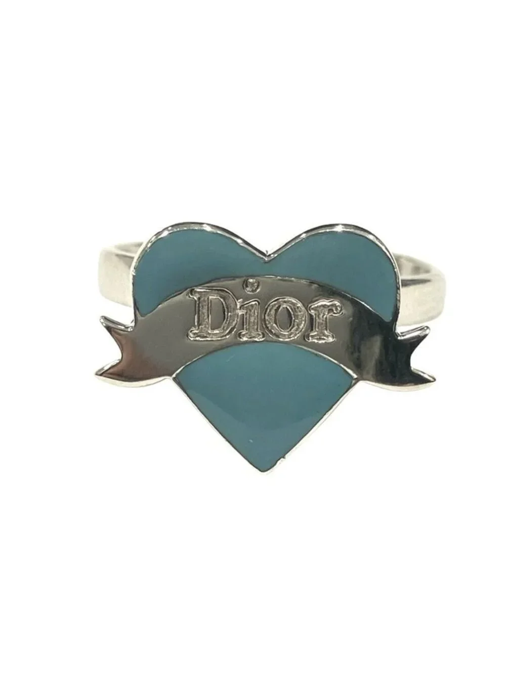 Dior Heart Ribbon Ring 925 Sterling Silver Vintage